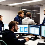 **

A bustling server room in Stockholm, Sweden. Several engineers wearing comfortable clothing are huddled around a large monitor displaying a complex SQL query analysis with an `EXPLAIN PLAN` output. Highlight the monitor's display, showcasing highlighted sections that indicate performance bottlenecks. Coffee cups and energy drink cans are scattered around, suggesting a long night. The overall atmosphere is one of focused collaboration to resolve the query issue.

**
