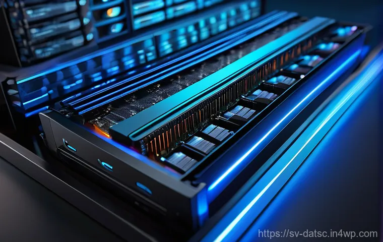 데이터베이스 성능을 위한 하드웨어 최적화 - **A highly detailed, futuristic depiction of a powerful server processor at its core, glowing with i...